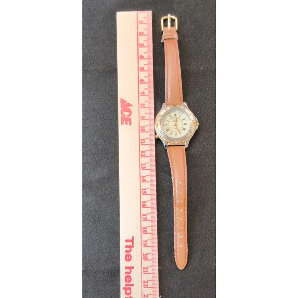 Vintage Timex Indiglo Two Tone Diver Style Women's Watch Brown Band #W5369